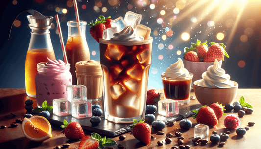 iced coffee surrounded by fruits