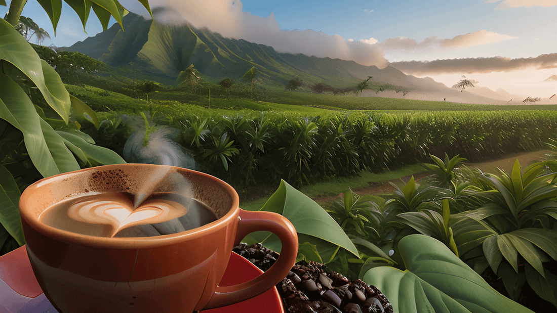 a cappuccino with vast hawaiian lands in the back