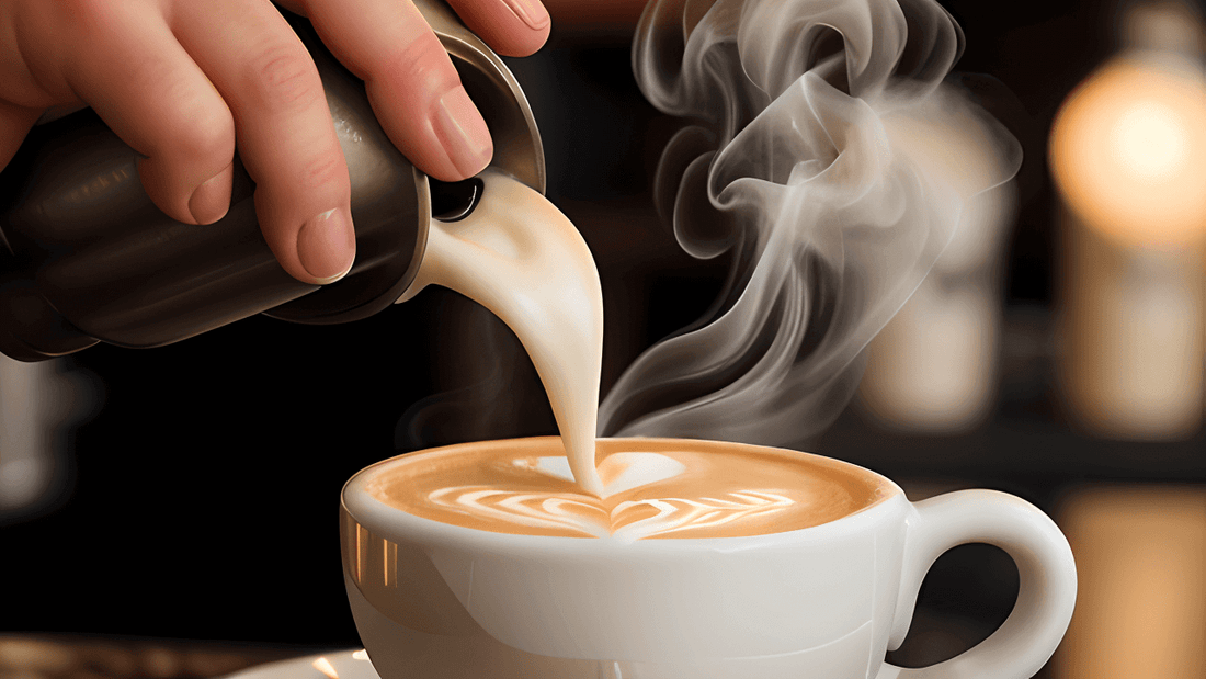 pouring foam into a cup of cappuccino