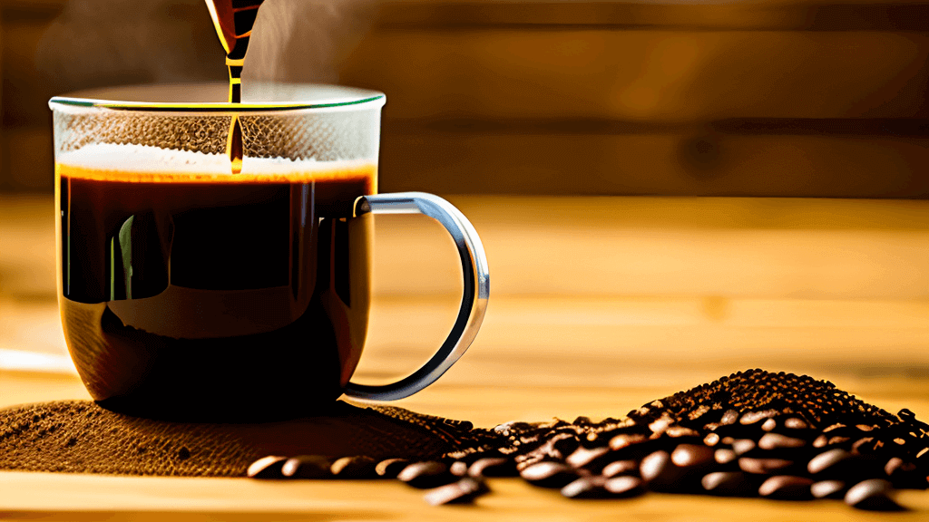 cup of coffee next to pile of coffee beans